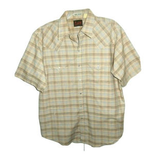 Vintage Plains Men's Large Shirt Plaid SS Western Pearl Snaps Wrinkle Resistant